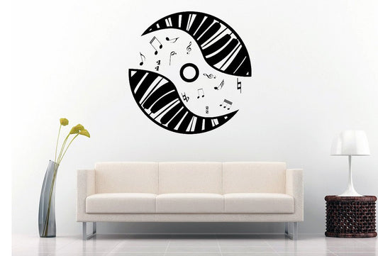 Picniva Piano Keys Disc Music Notes Wall Decal for Musicians