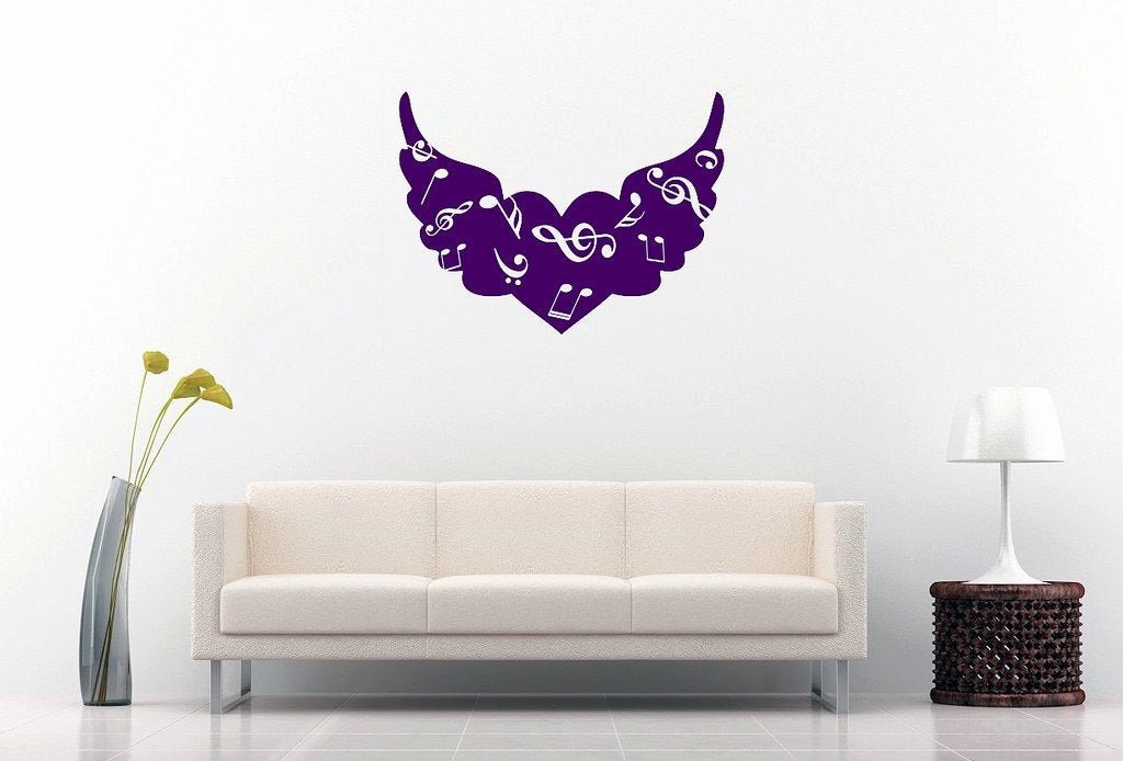 Picniva Angel Wings Heart Music Notes Wall Decal, Purple 10 in