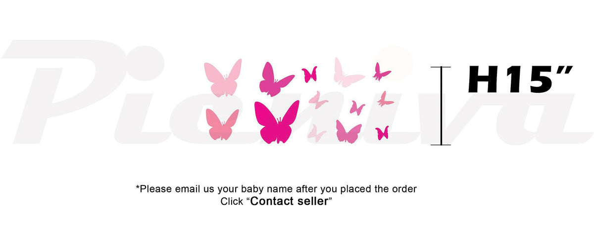 Picniva Custom Baby Name Wall Decal, Pink Butterfly, Font Three
