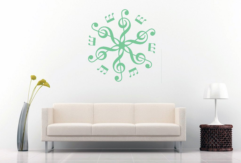 Picniva Six Treble Clefs Rosette Wall Decal, Mint 10 in