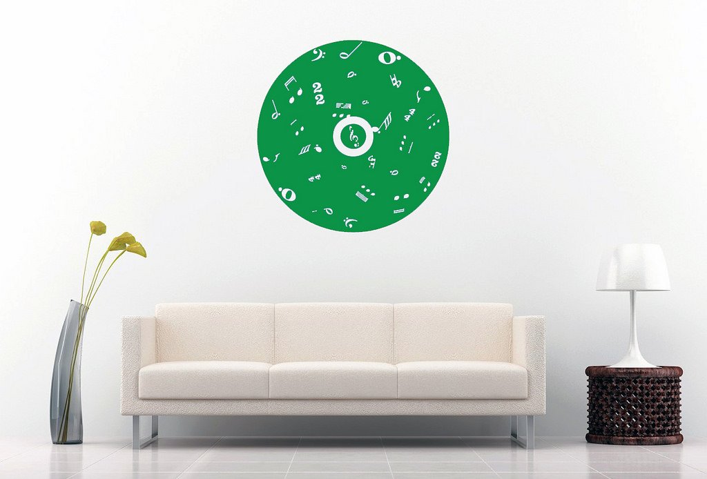 Picniva Filled CD Music Symbols Wall Decal, Green 10 in