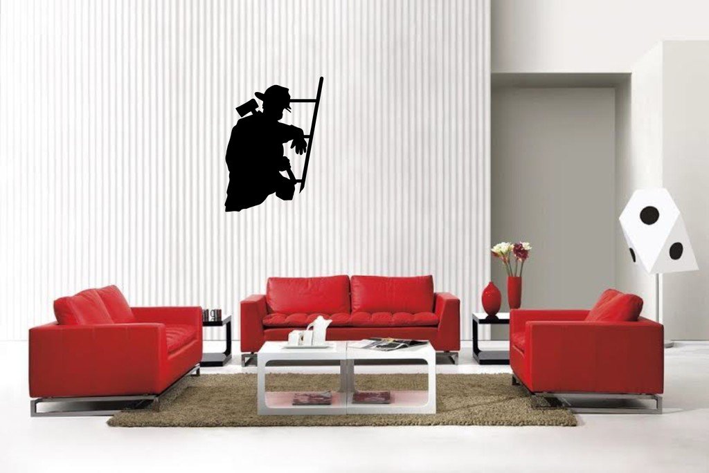 Picniva Matte Black Fireman Style 8 Vinyl Wall Decal Firefighter Hero Decor