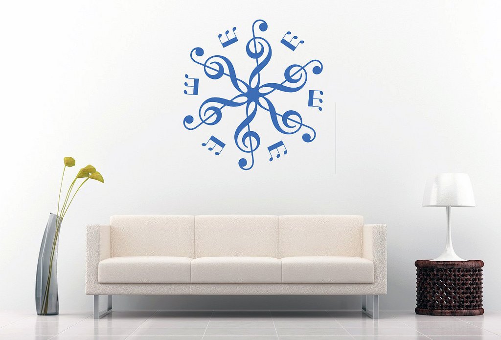 Picniva Six Treble Clefs Rosette Wall Decal, Blue Purple 10 in