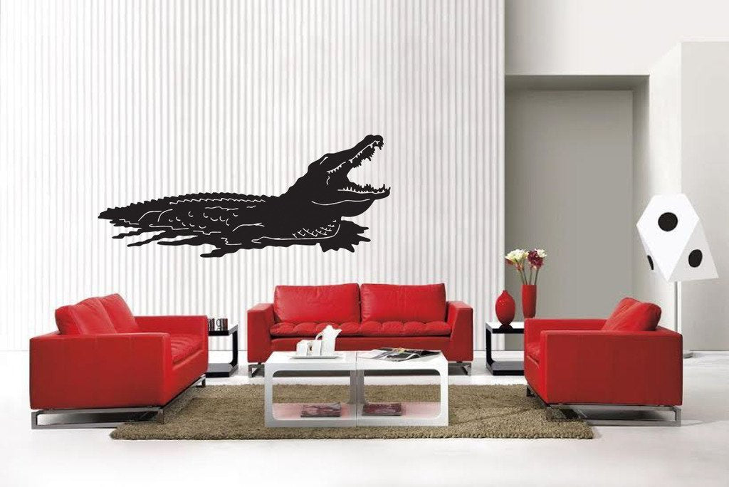 Picniva Alligator Style 1 Vinyl Wall Decal, Matte Black, 22 x 9.38 in