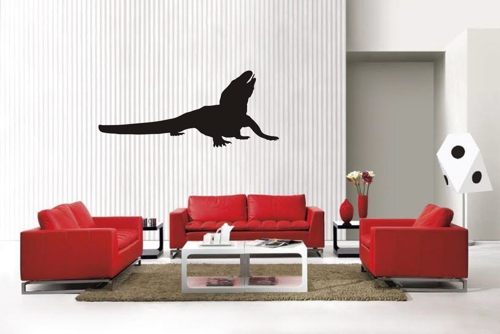 Picniva Komodo Dragon Style 2 Vinyl Wall Decal, Matte Black, 22 x 9.37 in