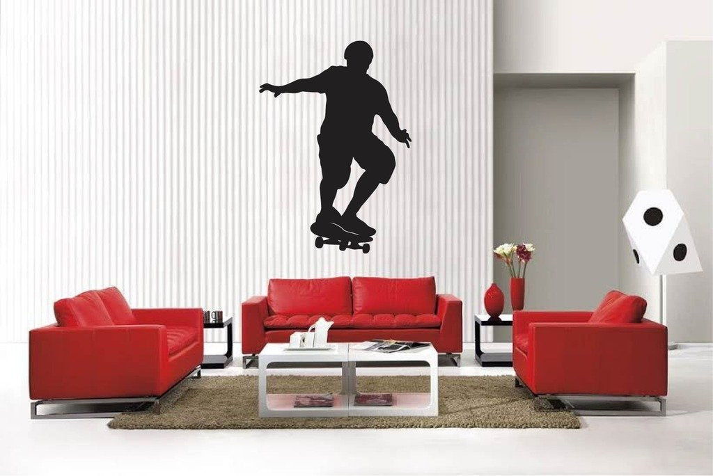 Picniva Matte Black Skateboard Style 6 Vinyl Wall Decal Action Sports Decor
