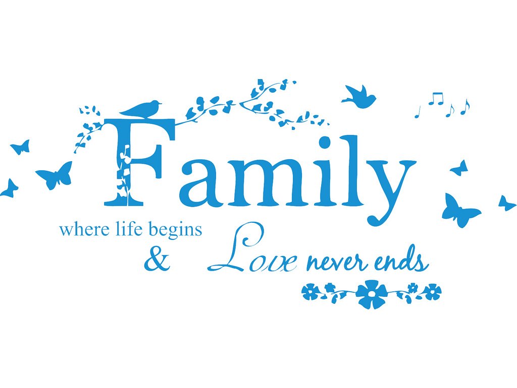 Picniva Family Quote Lettering Vinyl Wall Decal, Blue, 22 x 10 inches