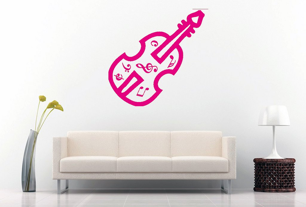 Picniva Violin Music Notes Wall Decal, Hot Pink 10 in