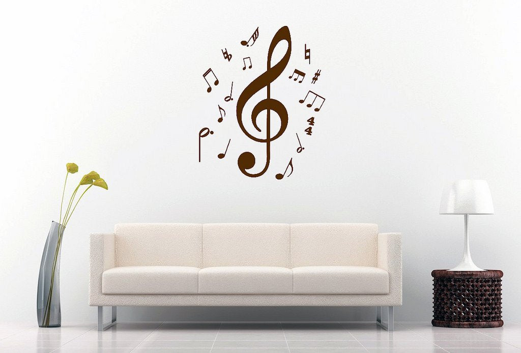 Picniva Treble Clef Music Notes Wall Decal, Chocolate Brown 10 in