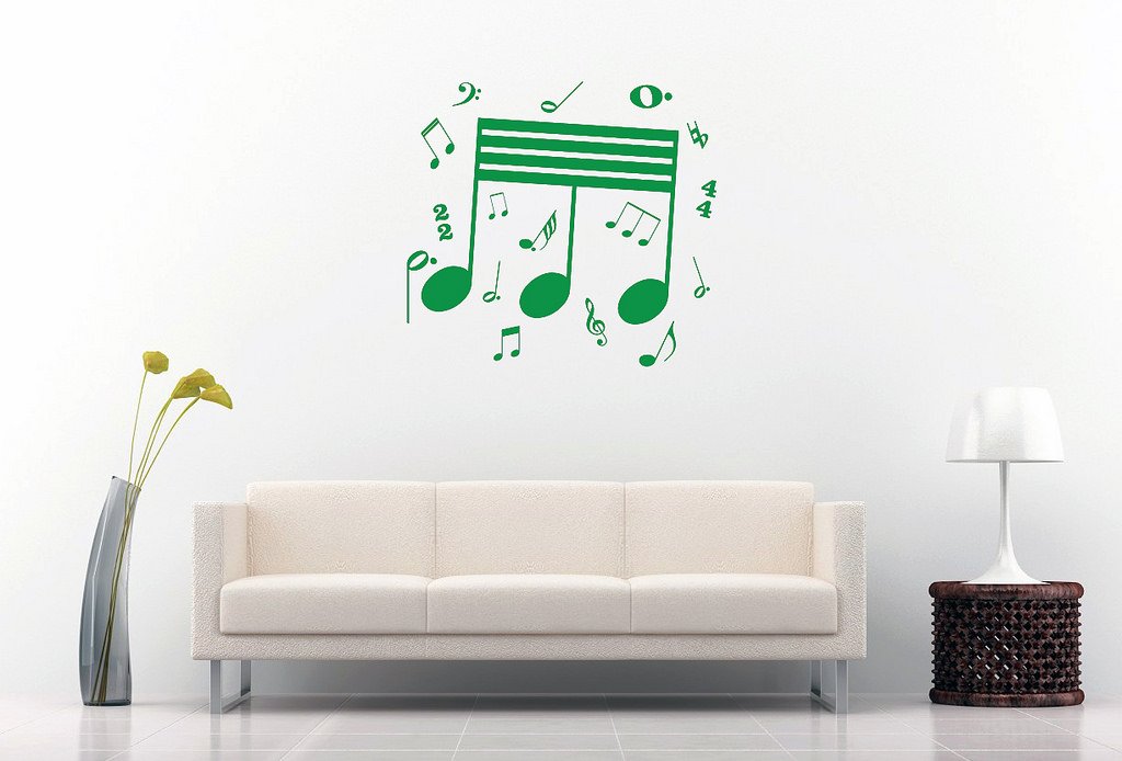 Picniva Beamed Sixty Fourth Notes Wall Decal, Green 10 in