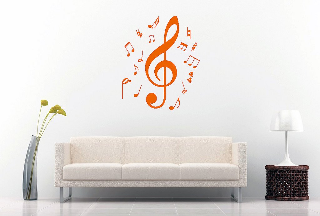 Picniva Treble Clef Music Notes Wall Decal, Orange 10 in