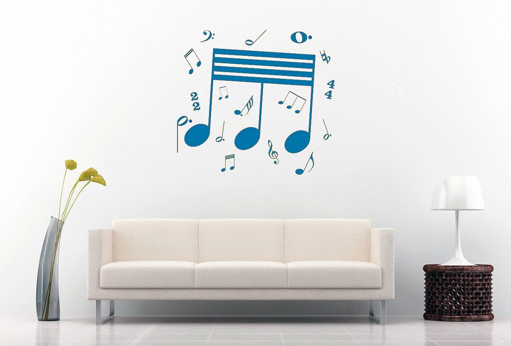 Picniva Beamed Sixty Fourth Notes Wall Decal, Blue 10 in