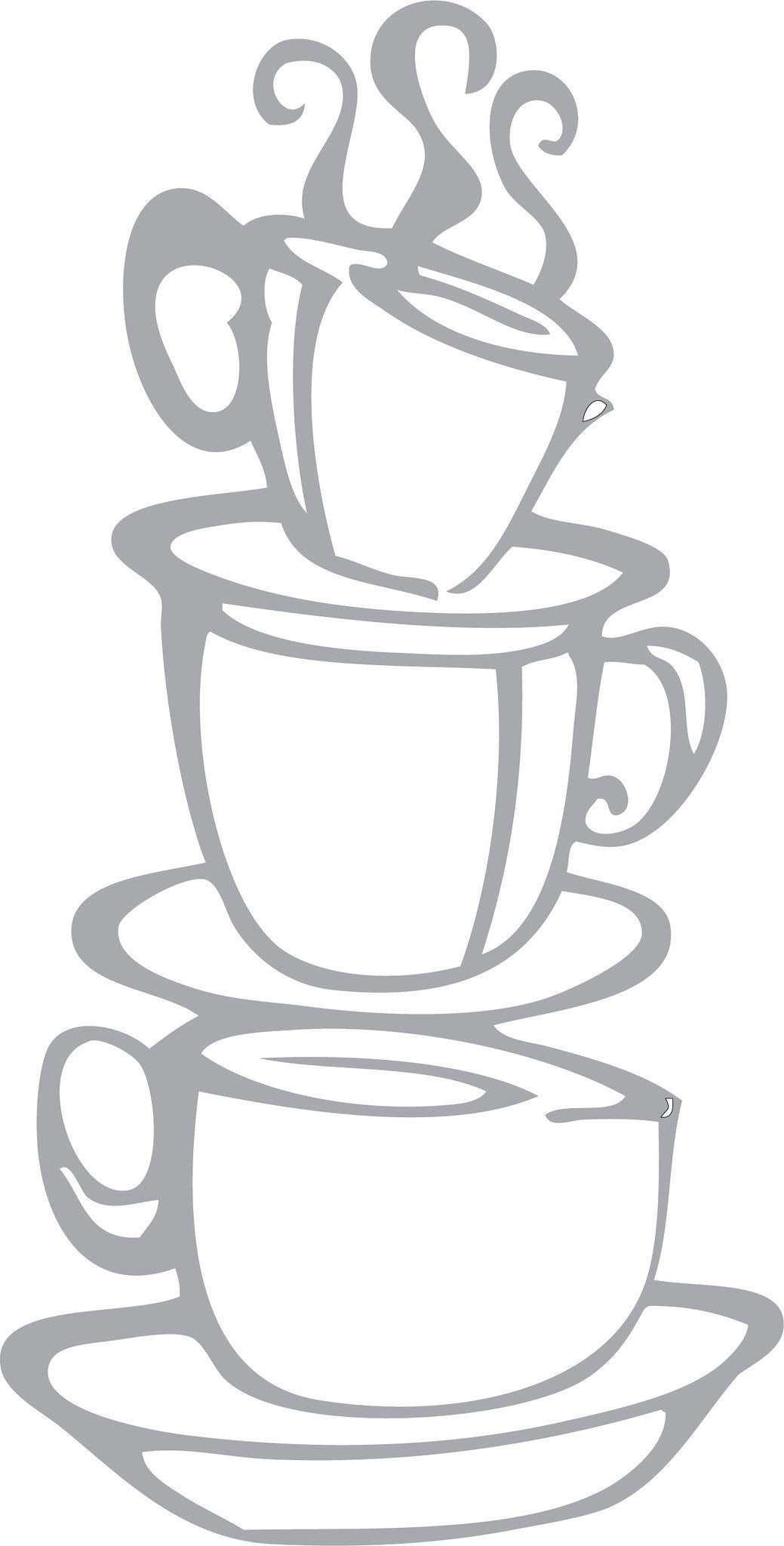 Picniva Coffee Cup Removable Vinyl Kitchen Wall Decal, Silver, 15 x 8 in