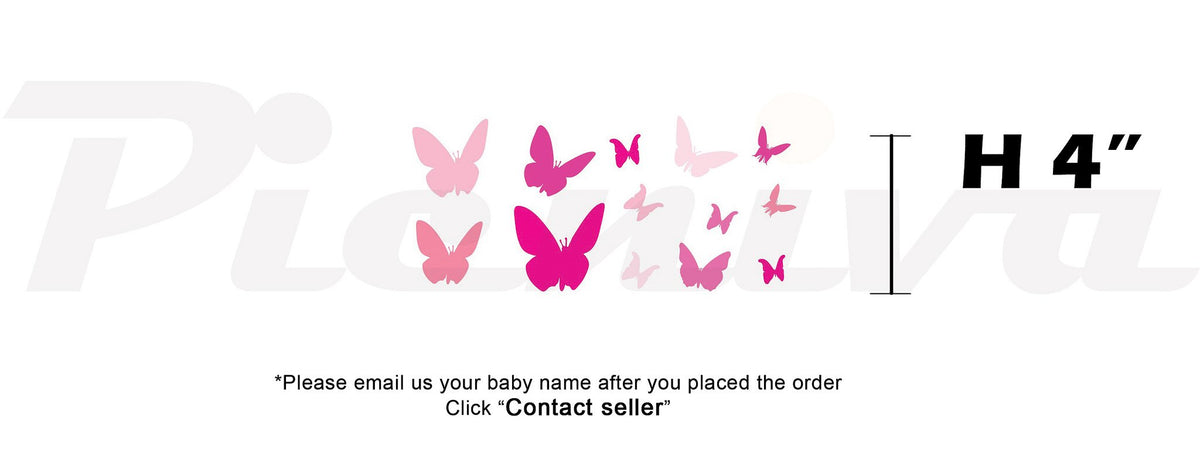 Picniva Custom Baby Name Wall Decal, Pink Butterfly, Font One