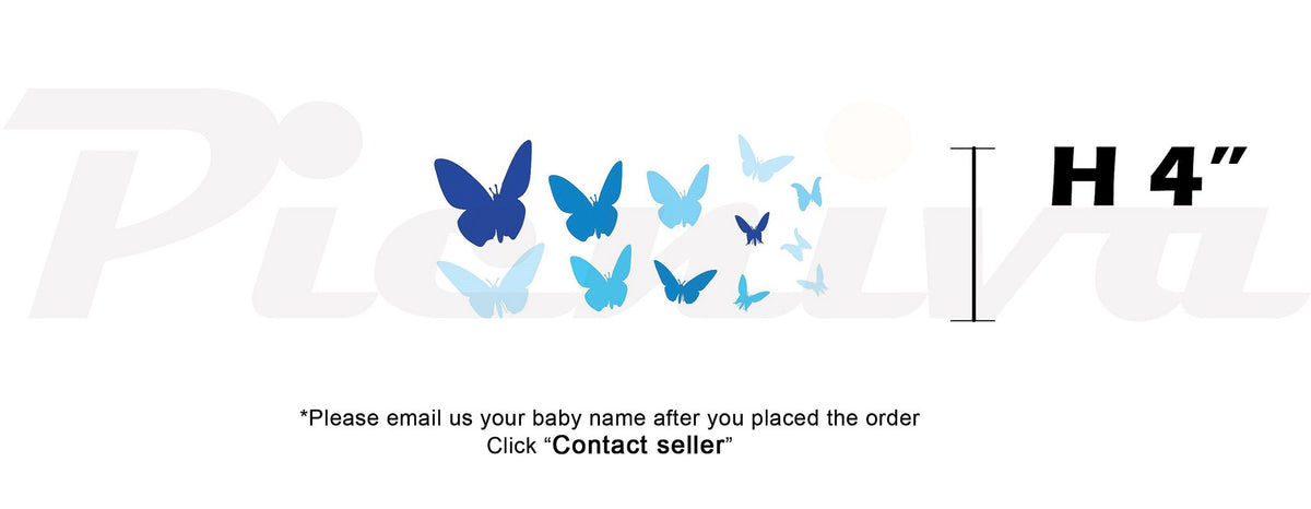 Picniva Custom Baby Name Wall Decal, Blue Butterfly, Font One