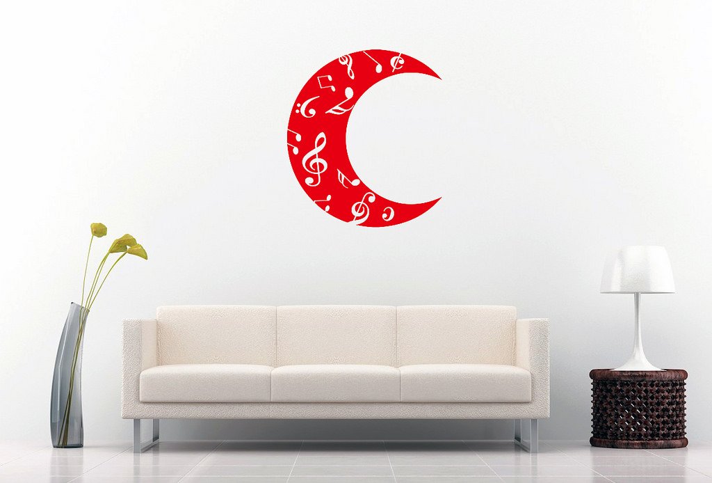 Picniva Crescent Moon Music Notes Wall Decal, Red 10 in