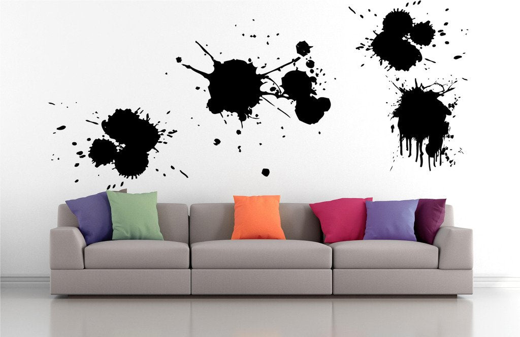 Picniva Paint Splashes Wall Decals, Black, 10 in Height, DOTPR08A