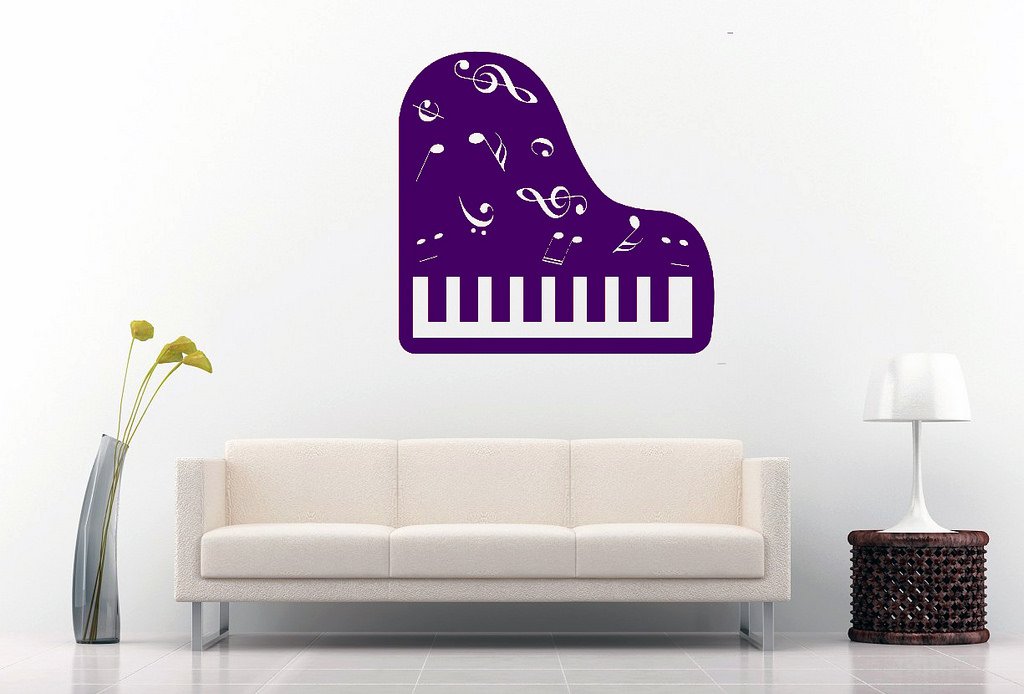 Picniva Grand Piano Music Notes Wall Decal, Purple 10 in