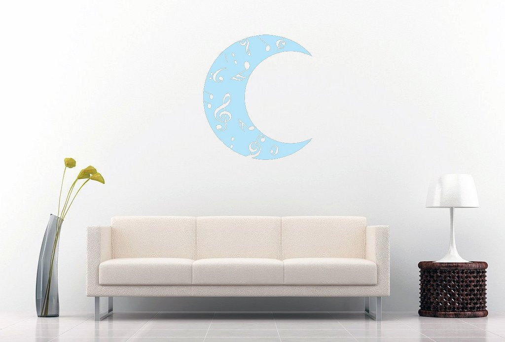 Picniva Crescent Moon Music Notes Wall Decal, Sky Blue 10 in