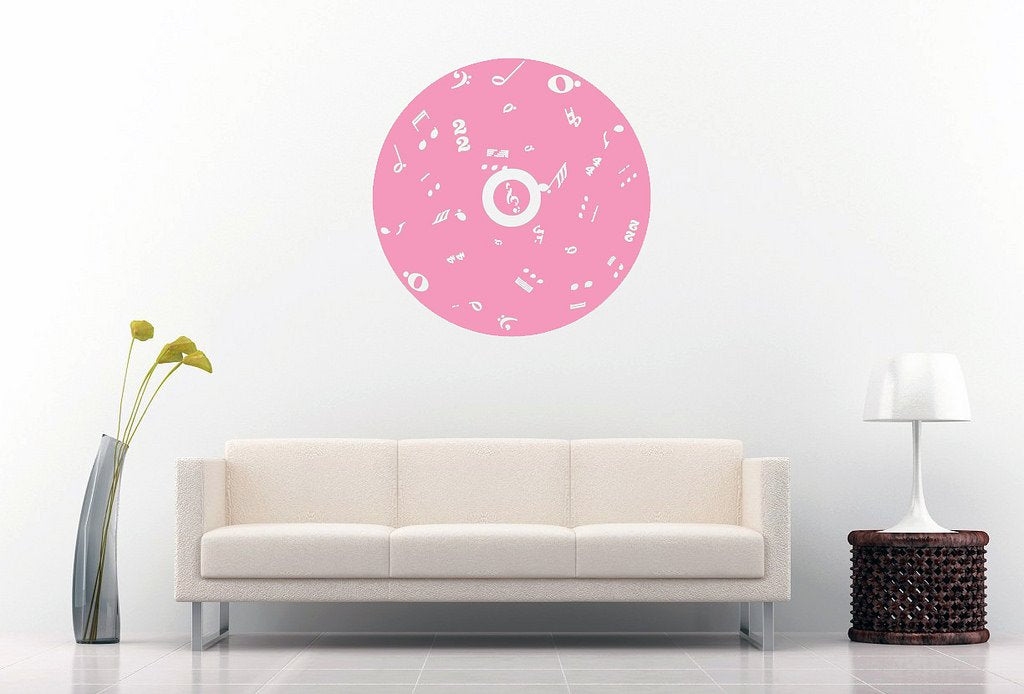 Picniva Filled CD Music Symbols Wall Decal, Bubblegum Pink 10 in