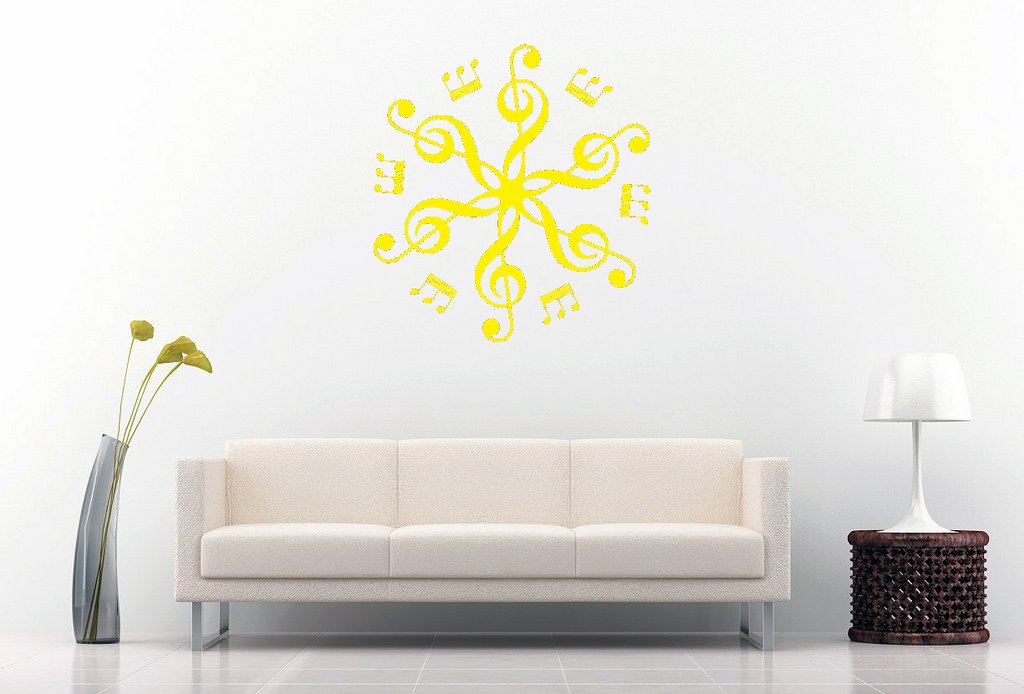 Picniva Six Treble Clefs Rosette Wall Decal, Yellow 10 in