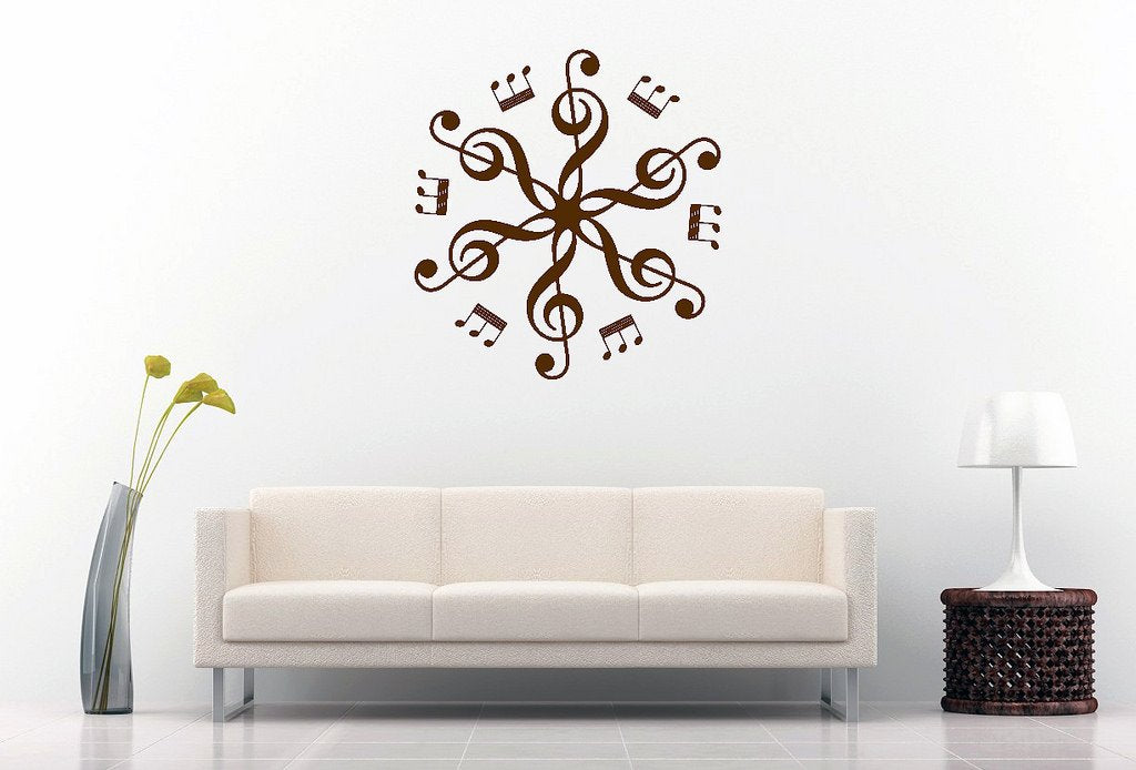 Picniva Six Treble Clefs Rosette Wall Decal, Chocolate Brown 10 in