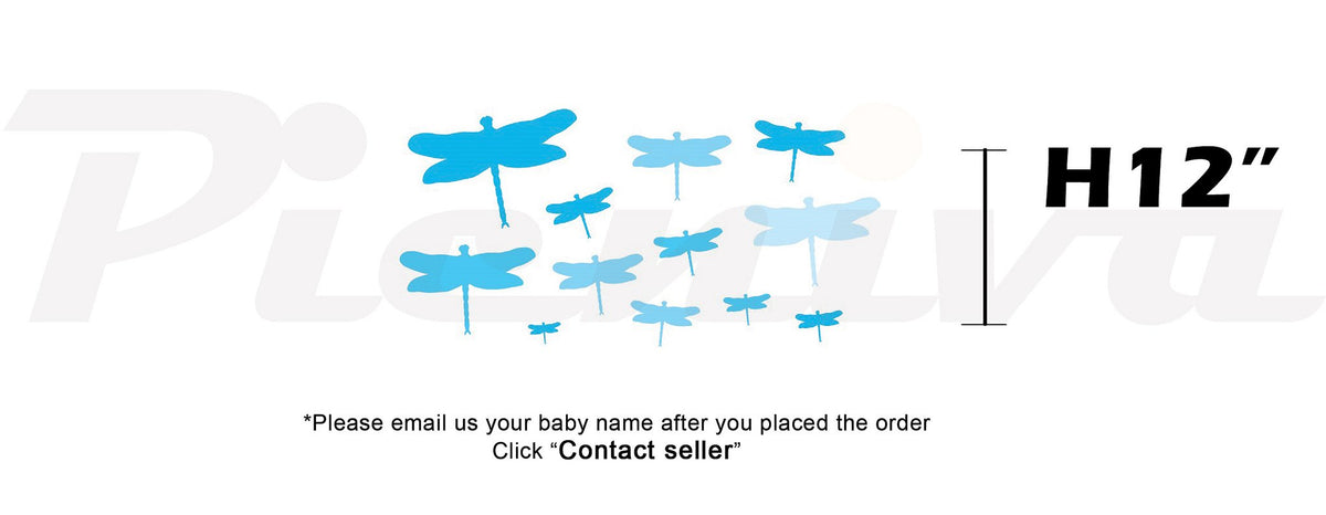 Picniva Custom Baby Name Wall Decal, Blue Dragonfly, Font One