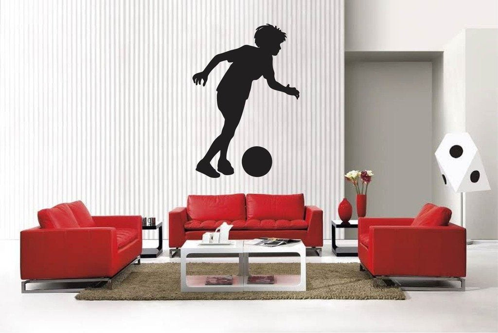 Picniva Matte Black Soccer Boy Style 12a Vinyl Wall Decal Sports Decor