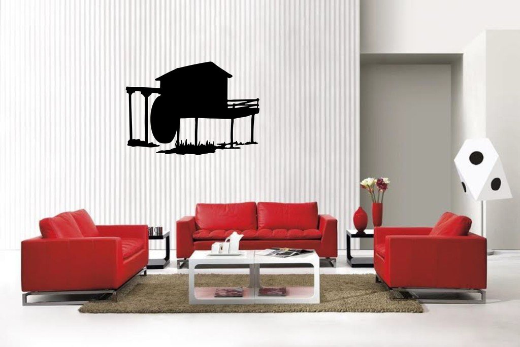 Picniva Matte Black waterwheel stya Vinyl Wall Decal Home Decor