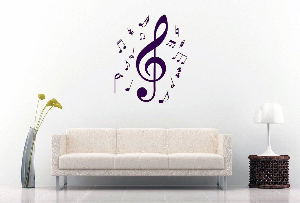 Picniva Treble Clef Music Notes Wall Decal, Purple 10 in