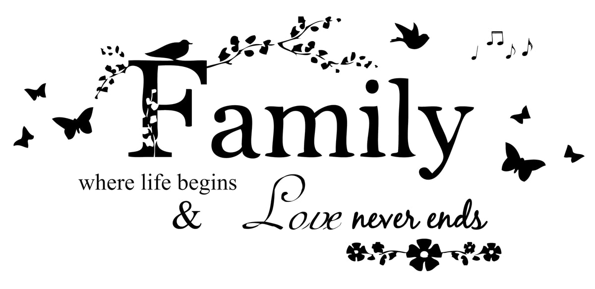 Picniva Family Quote Lettering Vinyl Wall Decal, Black, 22 x 10 inches