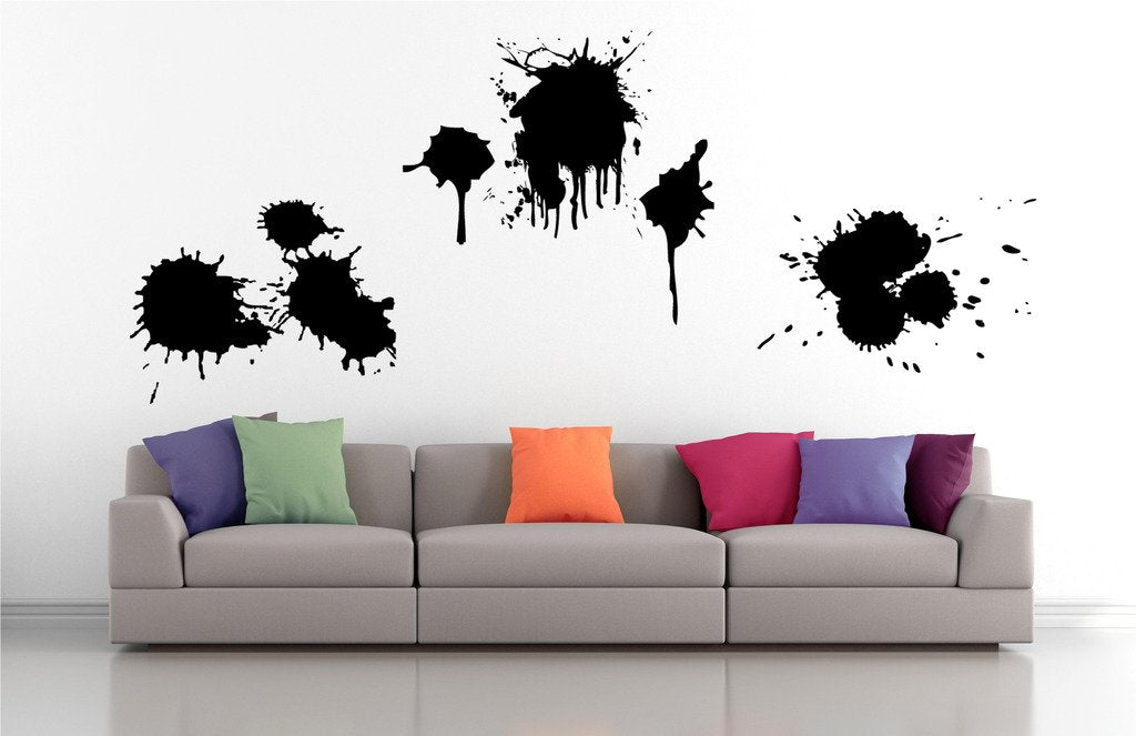 Picniva Ink Splatters Wall Decals, Glossy Black, 10 in Height, DOTPR10A