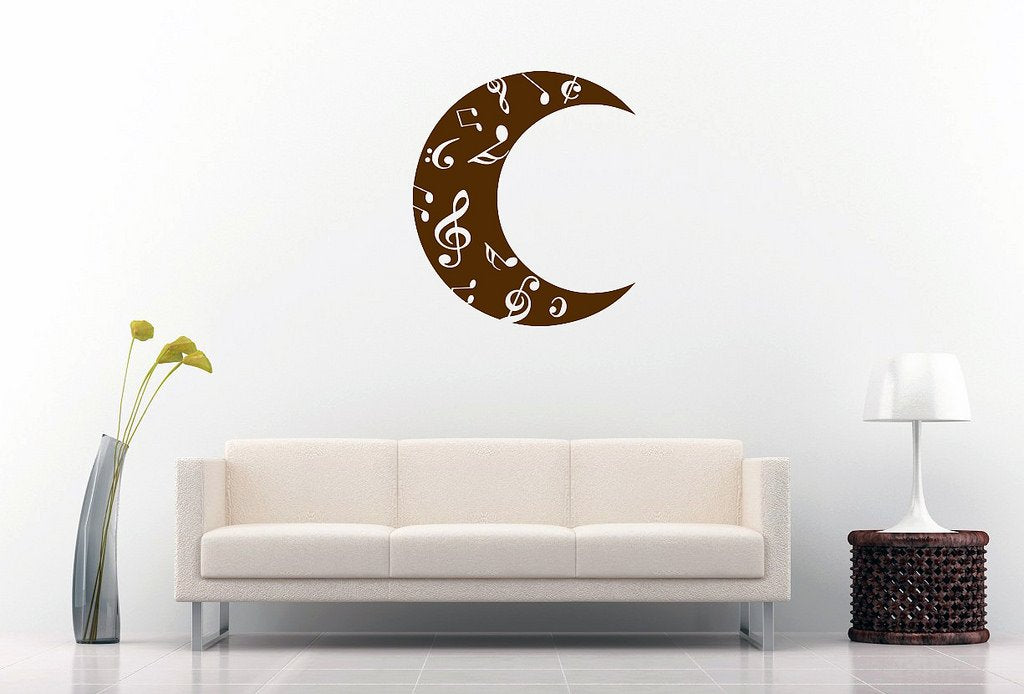 Picniva Crescent Moon Music Notes Wall Decal, Chocolate Brown 10 in