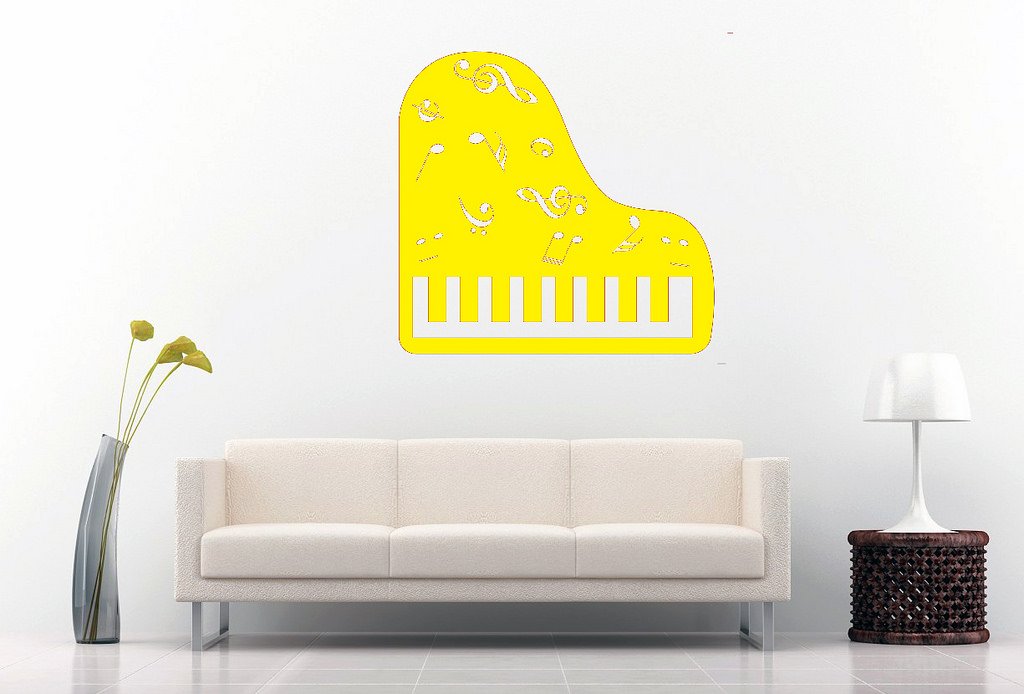 Picniva Grand Piano Music Notes Wall Decal, Yellow 10 in