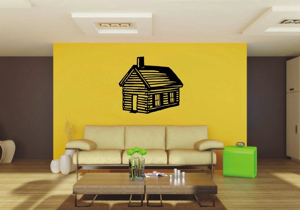 Picniva 22x19.49 Log Cabin Style 3 Vinyl Wall Decal Nature