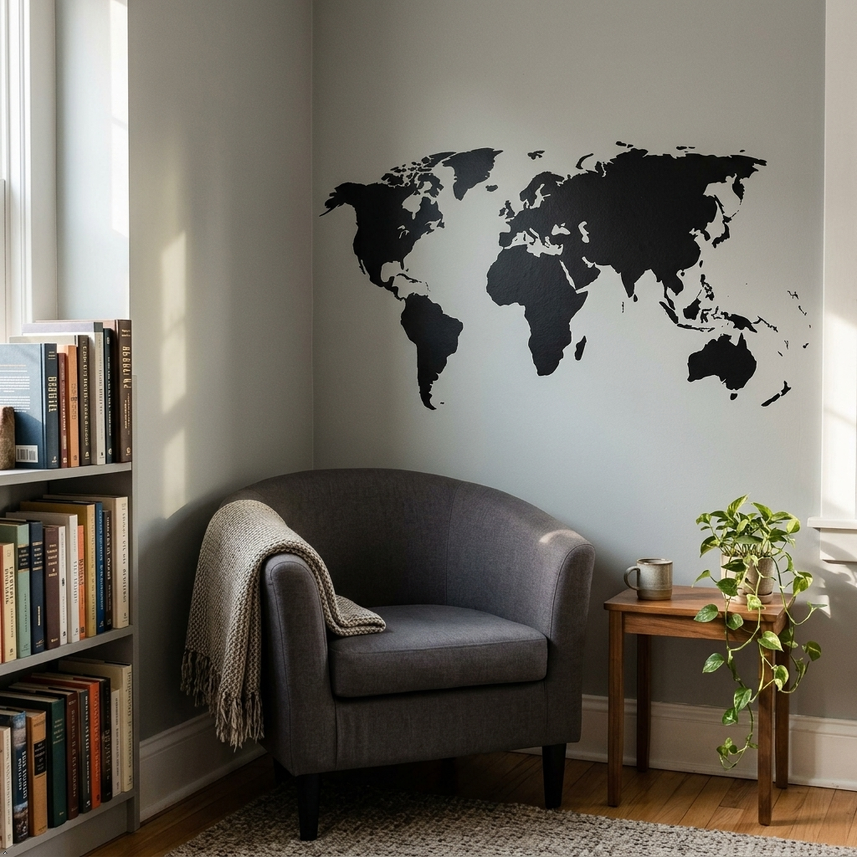 Picniva World Map Vinyl Wall Decal, Blue, 10 x 22 in, Travel Art