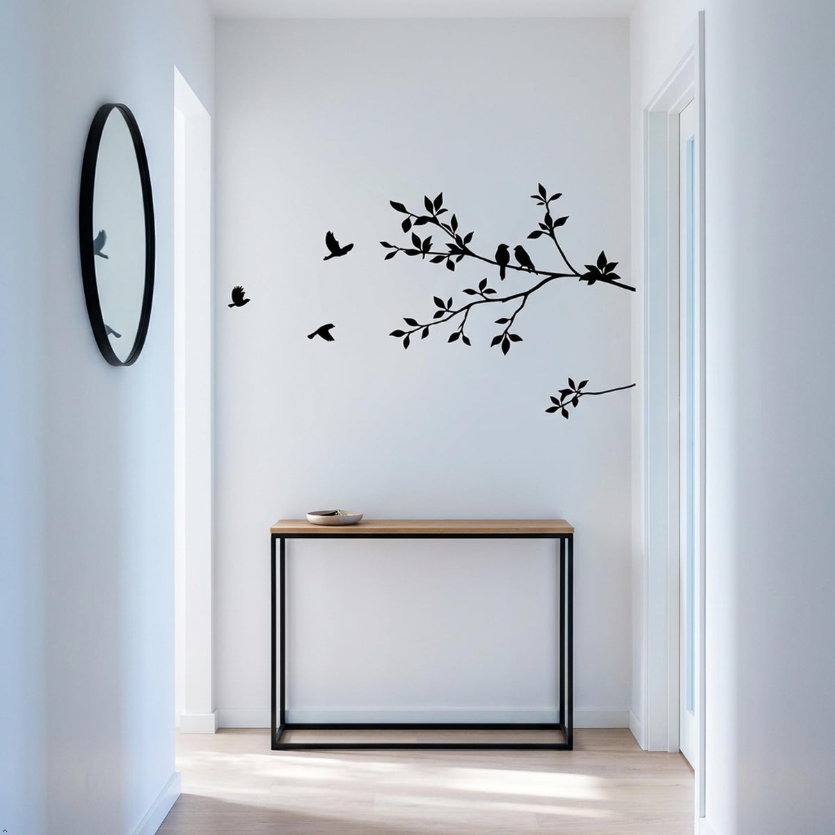 Picniva Flying Birds Tree Branch Vinyl Wall Decal, Black, 9 x 22 in