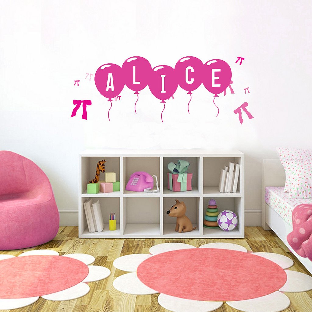 Picniva Custom Baby Name Wall Decal, Pink Ribbon, Font Four