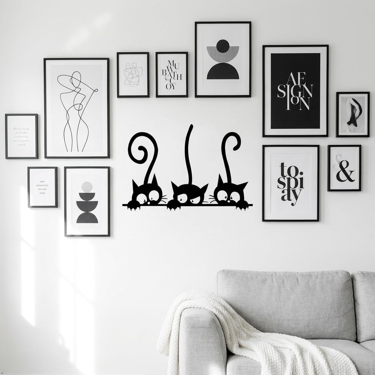 Decaltor Three Peeking Cats Vinyl Wall Decal for Home Decor