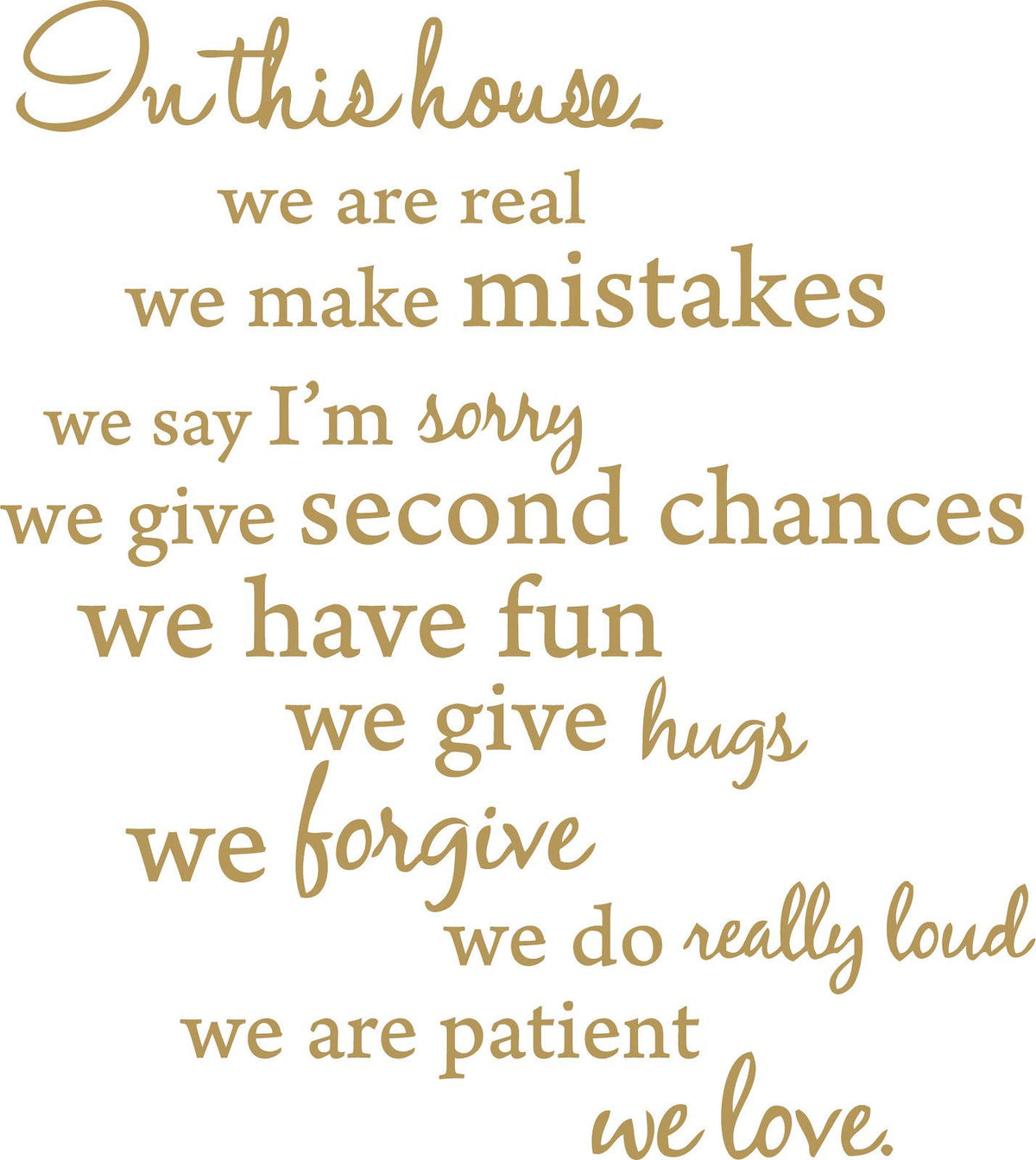 Picniva In This House Vinyl Wall Decal Gold, 22 inch Square