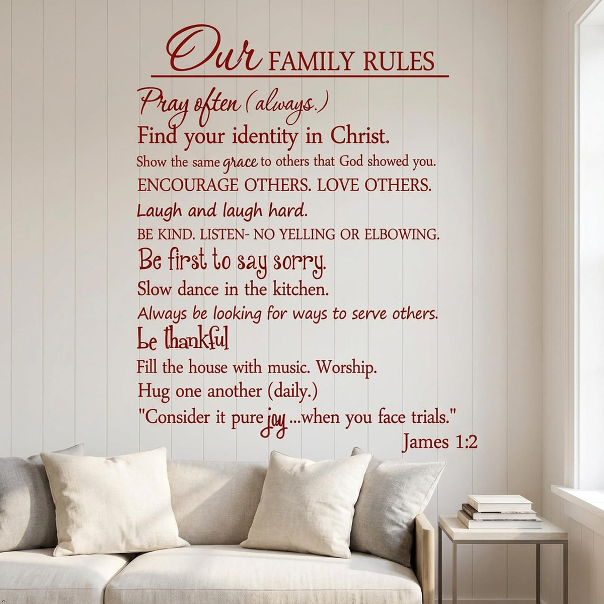 Our Family Rules Vinyl Wall Art Quote Decal Sticker Home Decor (Red, 35'' Width)