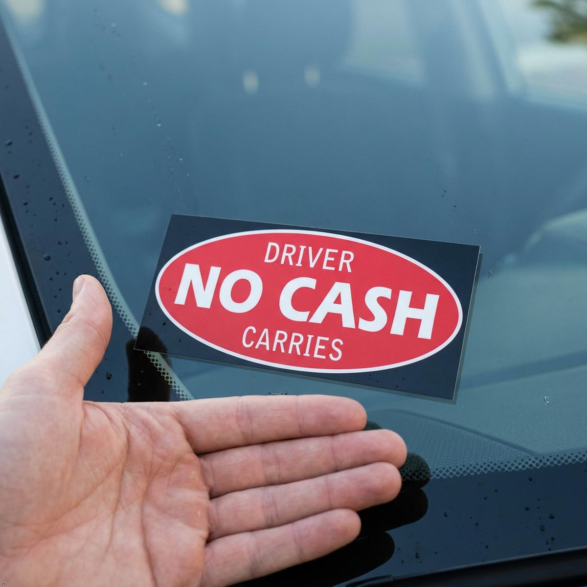 Picniva Driver Carries No Cash Stickers, 9 x 22 in, Two Pack