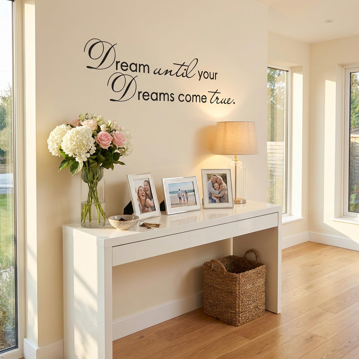 Picniva Dream Until Your Dreams Come True Wall Decal, White, 7 x 28 in