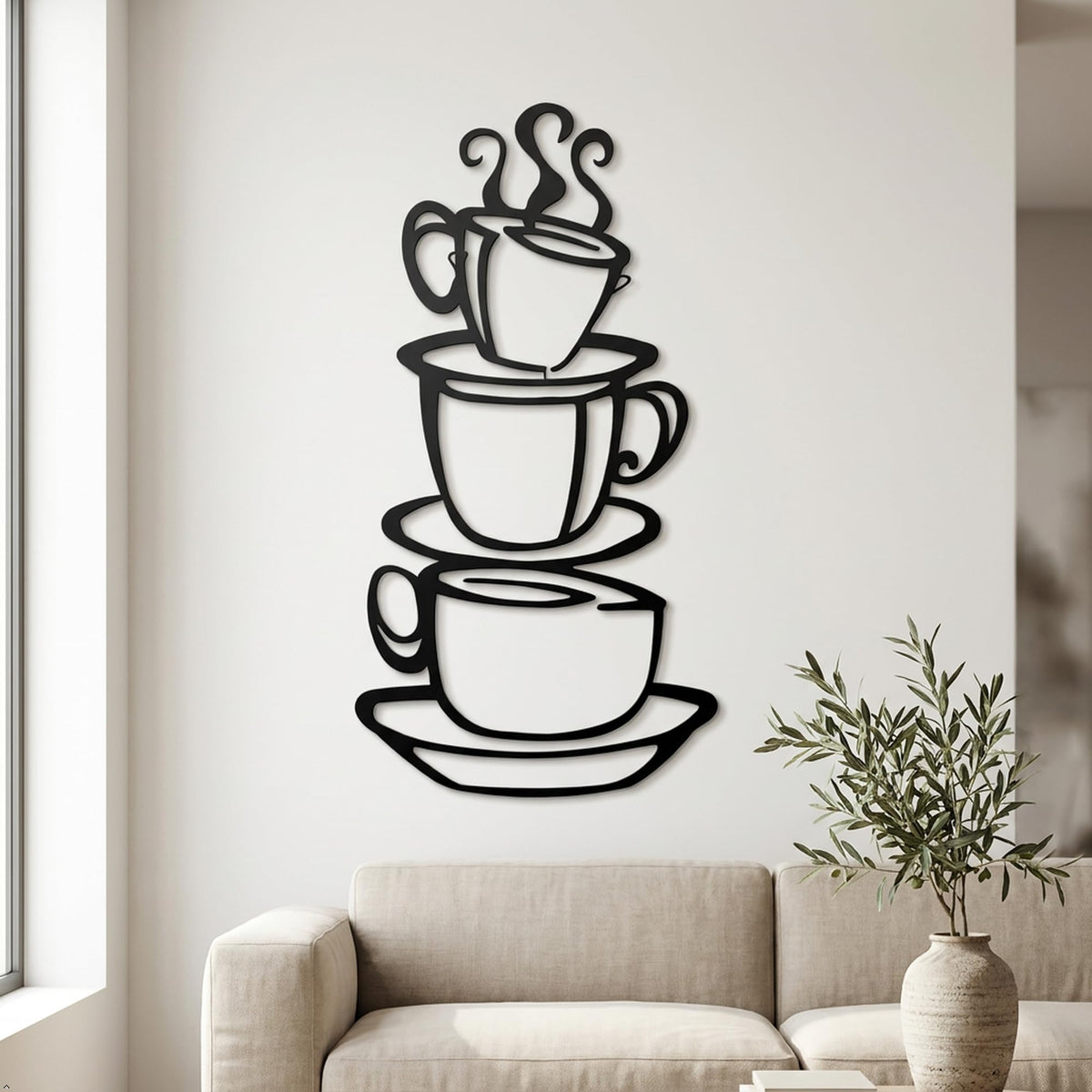 Picniva Coffee Cup Removable Vinyl Wall Decal for Kitchen, Black, 15 x 8 in