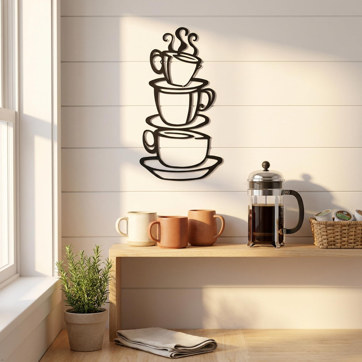Picniva Coffee Cup Removable Vinyl Wall Decal for Kitchen, Black, 15 x 8 in