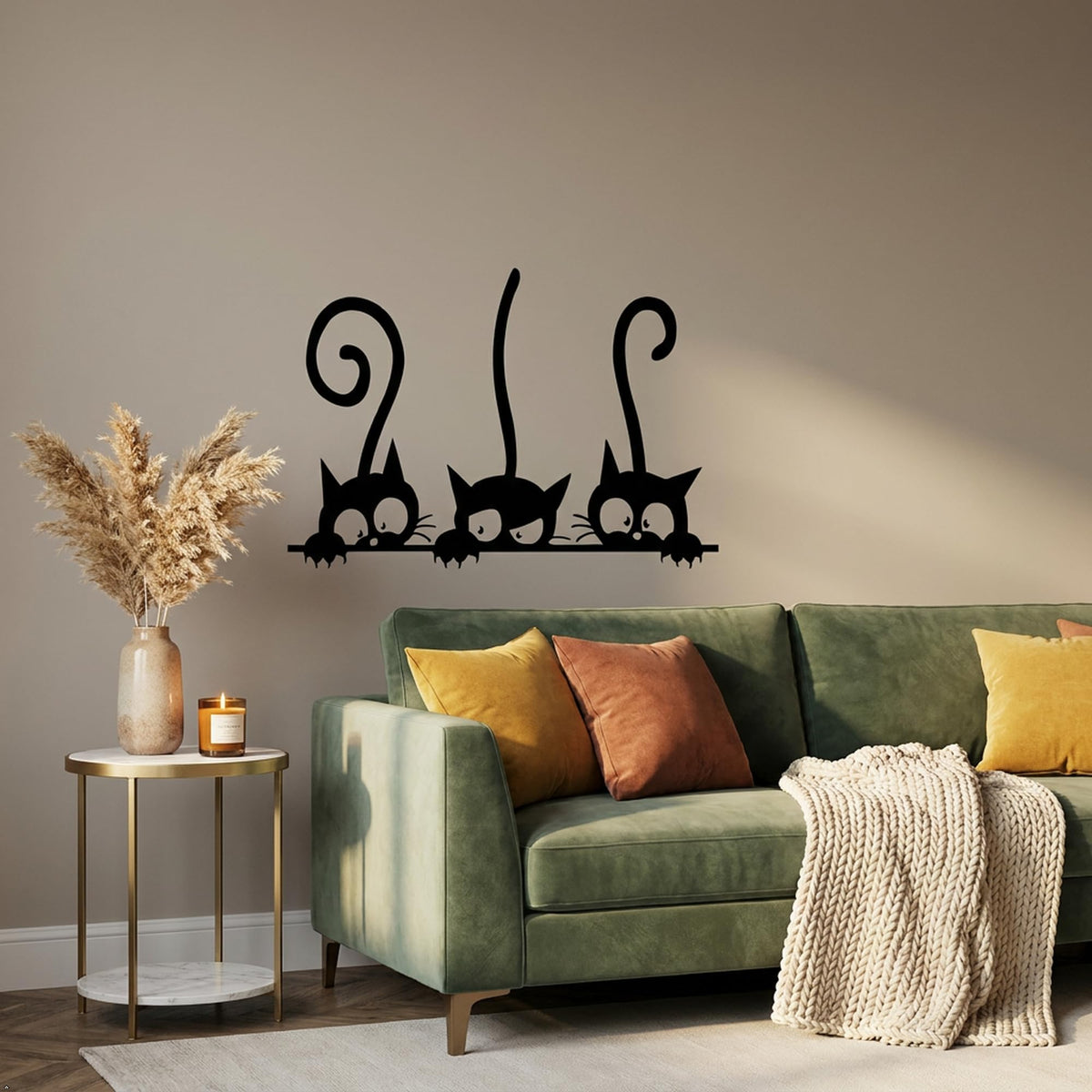 Decaltor Three Peeking Cats Vinyl Wall Decal for Home Decor