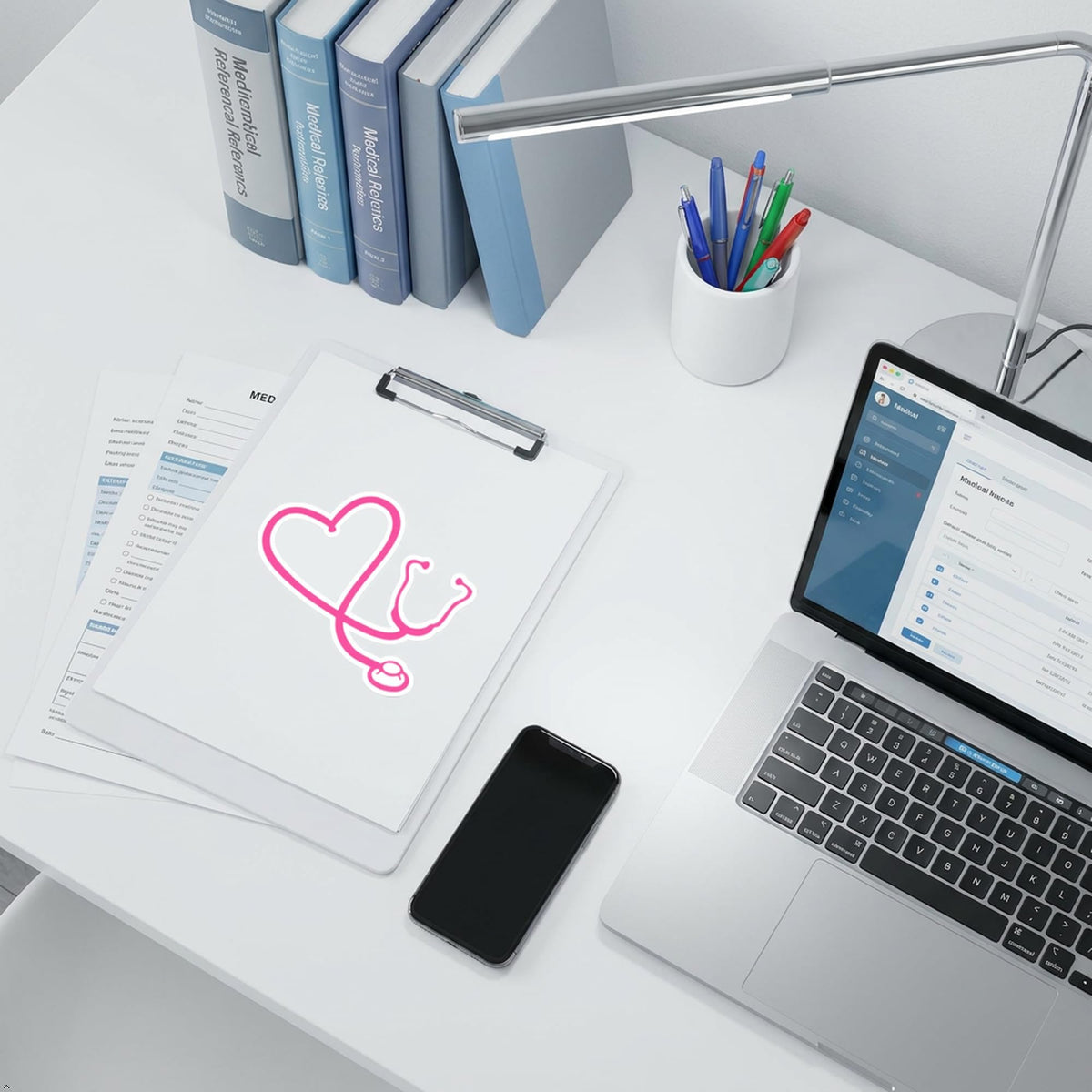 Decaltor Heart Stethoscope Vinyl Decal for Car Window Laptop, 6 in