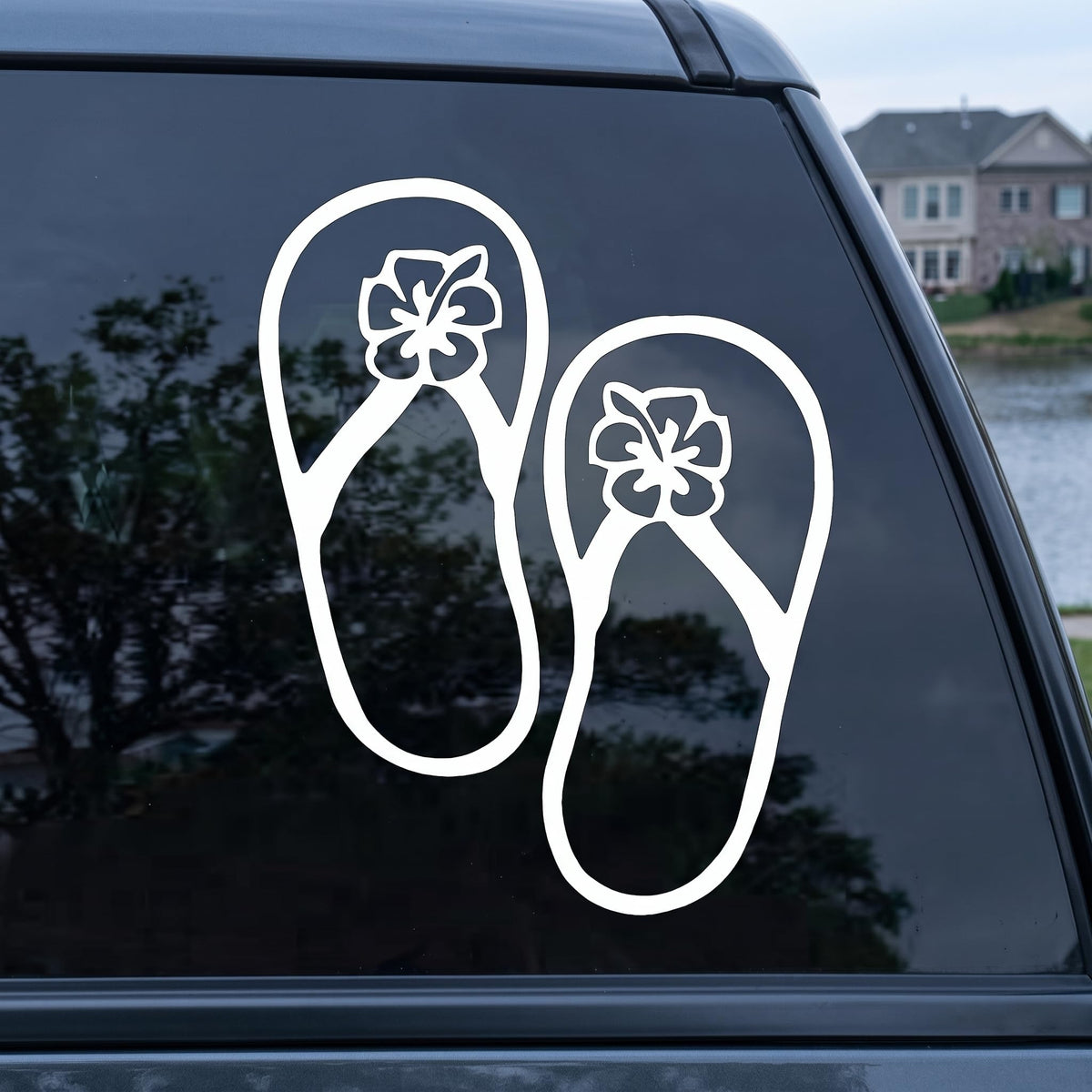 Decaltor Hibiscus Flip Flop Vinyl Decal for Car Window Laptop, 5 in