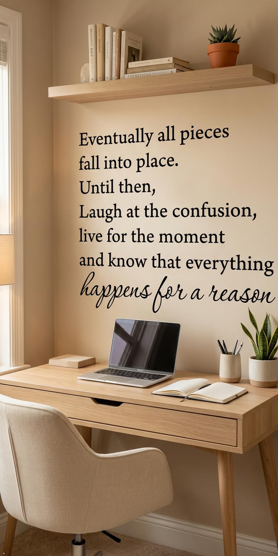 Picniva Eventually All Pieces Fall into Place Wall Decal, White, 19 x 23 in