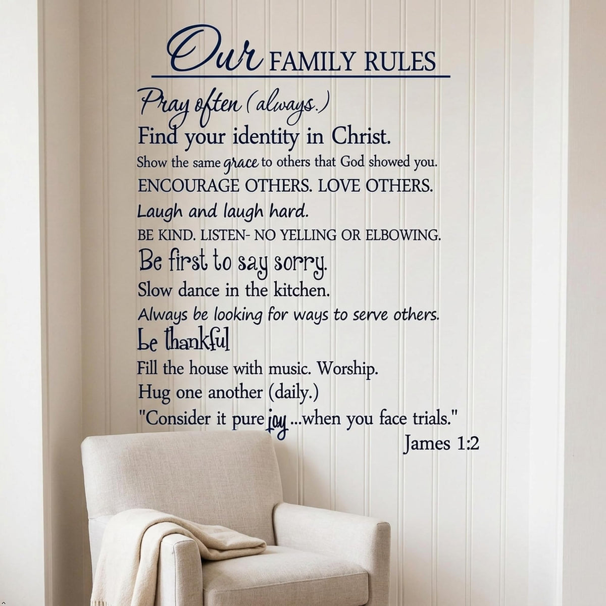 Our Family Rules Vinyl Wall Art Quote Decal Sticker Home Decor (Blue, 30'' Width)